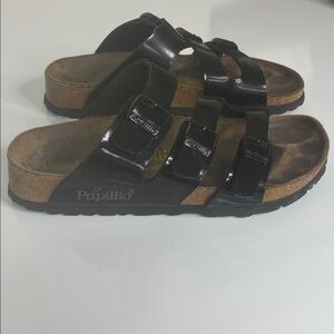 Papillio Florida Sandal Black Patent with Three Straps Size 6